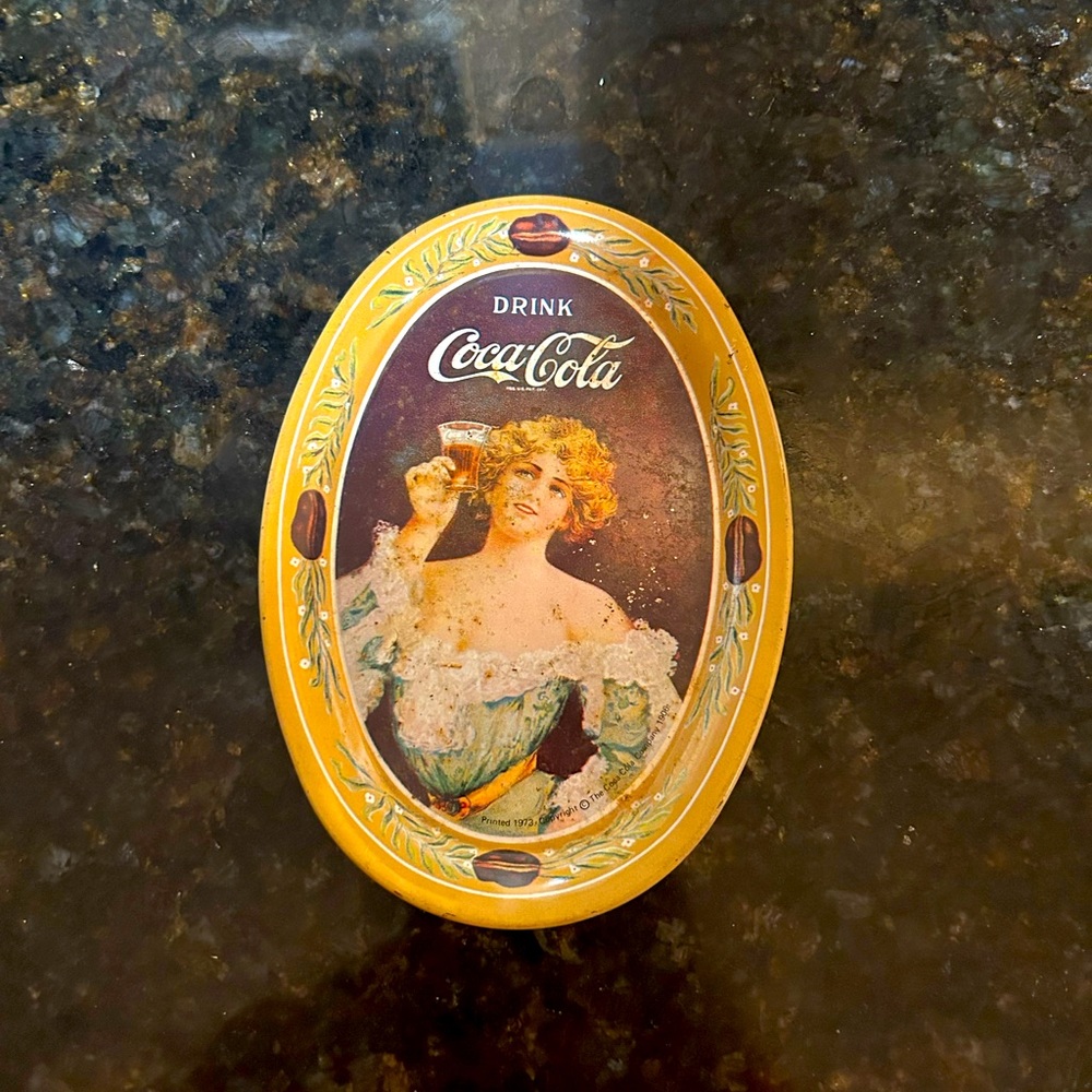 Vintage 1973 Drink Coca Cola 6” TIN Metal Small Trinket Tray